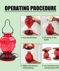 Operating procedure for Red Glass Hummingbird Feeder For Outdoors Hanging 24 Ounce Nectar Feeder With Perch Five Flower Ports Leak Proof Base