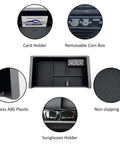 Center Console Organizer Tray Fits GMC Sierra 2014 To 2018 And Yukon Tahoe Suburban Silverado 2015 To 2020 Armrest Storage Box Replaces 22817343 Black Durable Easy To Install with card holder, removable coin box, sunglass holder, and non-slip pad.