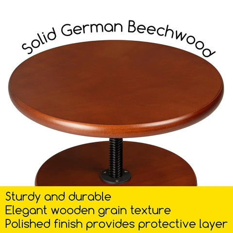 Close-up of wooden seat top of Wooden Drafting Stool With Adjustable Height For Artists Studio And Home Workspace, German Beech Wood Craft Chair