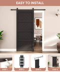 36x84 Inches Sliding Barn Door Four Panel Black With Hardware Kit Included Dope Wave Pattern Waterproof Panels And Pre Drilled Holes For Easy Assembly Ideal For Bedroom Bathroom Closet And Laundry Room installed view