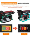 Shop Grade 550W Desktop Belt Sander Featuring Rock Solid Cast Iron Base And Zero To Forty Five Degree Adjustable Workbench with old and new switch styles.
