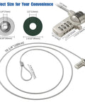 Heavy Duty Laptop Cable Lock With A Beefy Steel Core And Slick Combo Code, showing dimensions and design details.