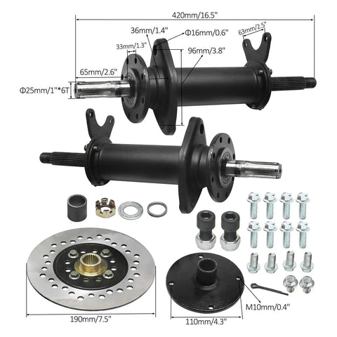 Rear Axle Complete Kit 810mm 32 Inch Two Pack Half Axles With Disc Brake Hubs for DIY Golf Cart ATV UTV Go Kart Quad Buggy
