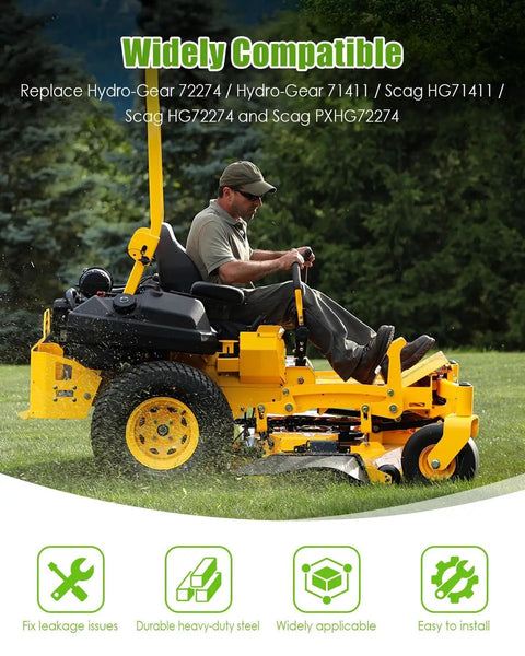 Man operating mower with Heavy Duty Hydraulic Transmission Charge Pump Kit Fits Hydro Gear ZT2800 ZT3100 ZT3400 G700 Series