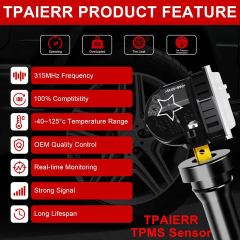 Solid Heavy Duty TPMS Tire Pressure Sensors With No Sweat Relearn Kit For Chevy Silverado Gmc Buick Cadillac 315 Mhz detailed features.