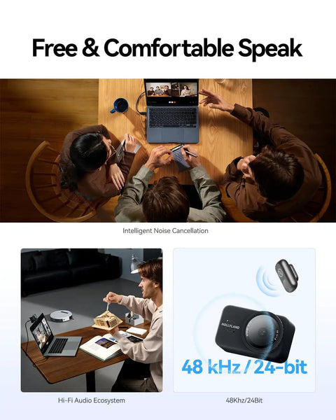Hella Crisp 4K Webcam With Massive 1.5 Inch Sensor And Killer Low Light Vision Plus Smooth AI Auto Framing Tracking For Zoom TikTok Live Streaming With Direct Wireless Mic Support And Privacy Lock in a video call setting.