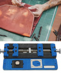 Aluminum Alloy Motherboard Repair Fixture Adjustable Multifunctional PCB Fixing Holder, blue and silver detail view on bench.
