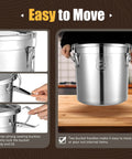 Pro Level Heavy Duty 304 Stainless Steel Airtight Kitchen Canister With Rock Solid Locking Lid And Grippy Handles Mega Pantry Storage Bin, feature two handles for easy lifting.