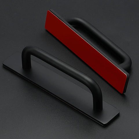 Self Adhesive Cabinet Handles 5.83 Inch Black Zinc Alloy Drawer Pulls No Drilling Stick On Handles For Kitchen Cabinets