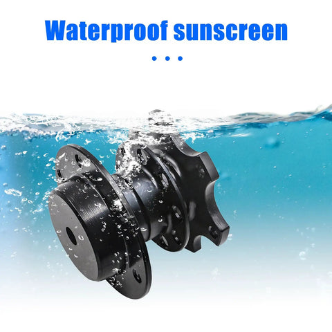 Slick Black Anodized Aluminum Steering Wheel Quick Release Hub And Six Hole Racing Adapter Kit submerged in water.