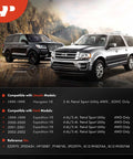 Two SUVs parked in a mountain landscape, compatible with "Fuel Pump Assembly With Sending Unit For Ford Expedition 1999 2000 2001 2002 4.6L 5.4L 4WD And Lincoln Navigator 1999 5.4L Replacement XL1Z 9H307AA Direct Fit Replacement."