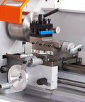 Close-up view of Compact 7X16 Inch Mini Metal Lathe Machine With 800W Brushless Motor showcasing the precision tool and settings.