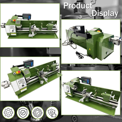 Shop Grade Benchtop Metal Lathe With Dual Chucks For Long Shafts Tubes 1100W Brushless Motor Variable Speed product display.