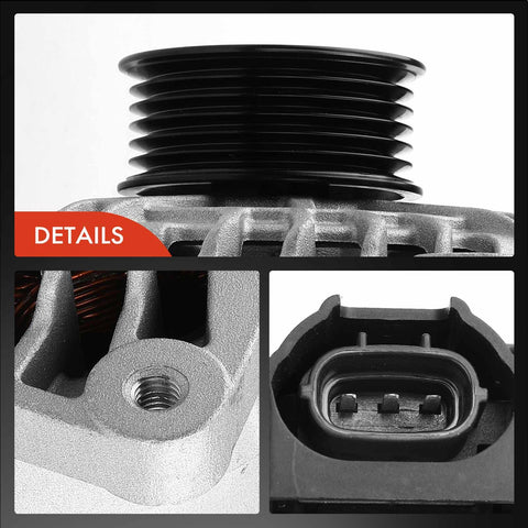 Close-up of 110 Amp 12 Volt Alternator Replacement For Kia Rio 2012 2013 2014 2015 2016 2017 6 Groove Pulley Clockwise Rotation Plug And Play