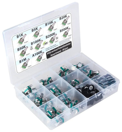 60 Pcs 9mm Onboard PCB Potentiometer Assortment Kit With 10 Values Including B1K B5K B10K B20K B50K B100K B200K B500K B1M And A100K