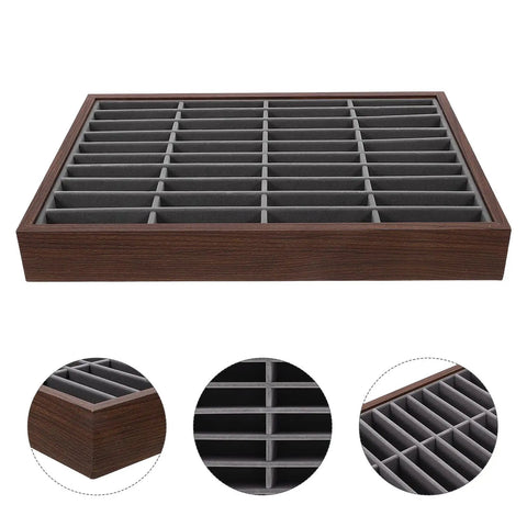 Premium Wooden Jewelry Tray Featuring Forty Smooth Compartments And Plush Velvet Insert For Classic Bracelet And Bangle Display Stand Plus Reliable Countertop Organizer That Straight Up Hits Different, top view with velvet compartments.