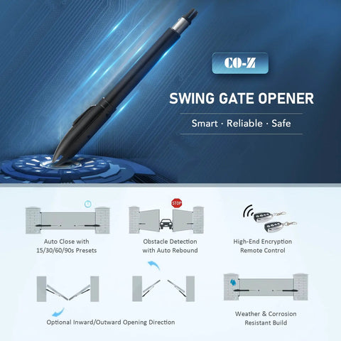 Automatic Dual Swing Gate Opener Kit for Driveways No Fuss Setup Up To 660 Lb Per Leaf and 18 Ft with Remote Control features and benefits.