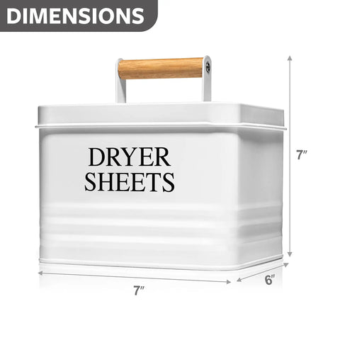 Modern Farmhouse Metal Laundry Dryer Sheets Holder With Lid Easy Grab Dispenser No Fuss Space Saving Organizer For Laundry Room Decor White Finish Set Kit with dimensions 7x6x7 inches