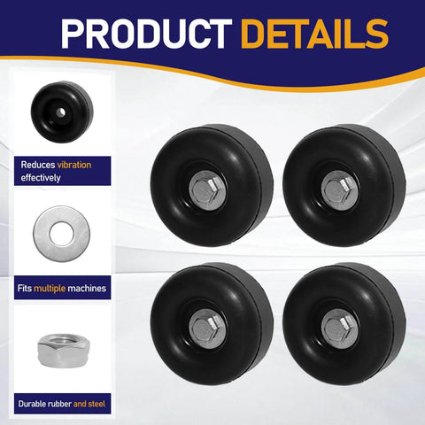 4-Pack Heavy Duty Anti Vibration Rubber Foot Pads With Screw On Bumpers for Generators, Pressure Washers, Compressors, Amps, and Trailers.