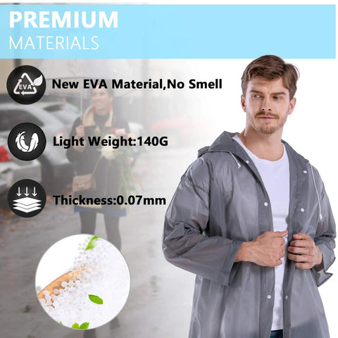 Heavy Duty Reusable Rain Ponchos For Adults 2 Pack With Hooded Design Impermeable Rain Coat For Men And Women Drawstring Hood And Elastic Cuffs