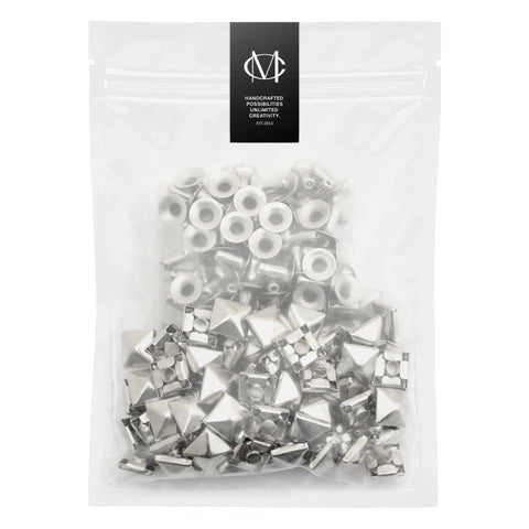 Dope Pyramid Rivet Setter Kit With Spike Rivet Tool For Leather And Denim, 20 Silver 10 mm Rivets in clear package