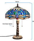Sea Blue Dragonfly Tiffany Style Stained Glass Desk Lamp For Home Office Living Room Reading Light 16 Inch Shade And 24 Inch Tall
