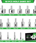 Workease 18-pc diamond hole saw kit with double suction guide for tile drilling, 6-50 mm.