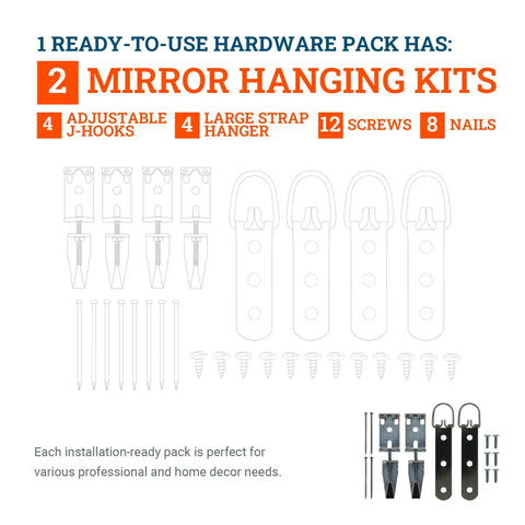 Heavy Duty Mirror Hanging Kit With Strap Hangers And Leveling Hardware For Up To 100 Lbs Built To Last diagram