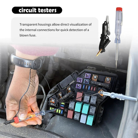 Snap Up This Solid 120 Piece Car Mini Fuses Assortment Kit With Fuse Tester And Puller Tool Covering 2A To 35A Amps showing circuit tester use with fuses.