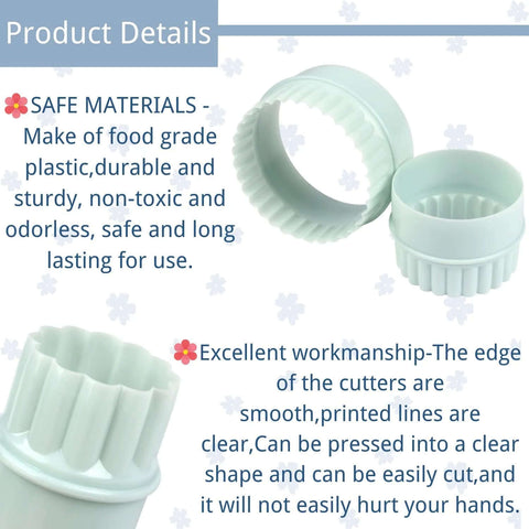 Two-sided round plastic cookie cutter set of 8 with fluted edges for cookies, biscuits, fondant.