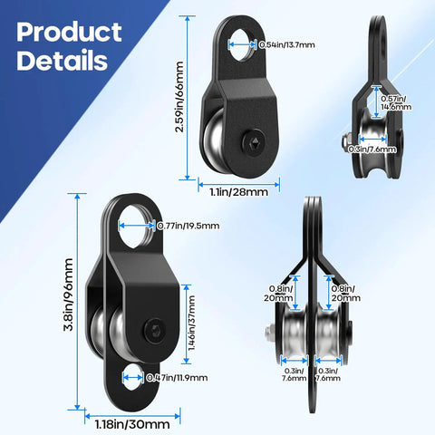 Top Shelf Heavy Duty Black Pulley Block System Featuring Single And Double Wheels, No Sweat Rope Replacement For Farm Gates Garage Lifts And Towing Gear dimensions and features.