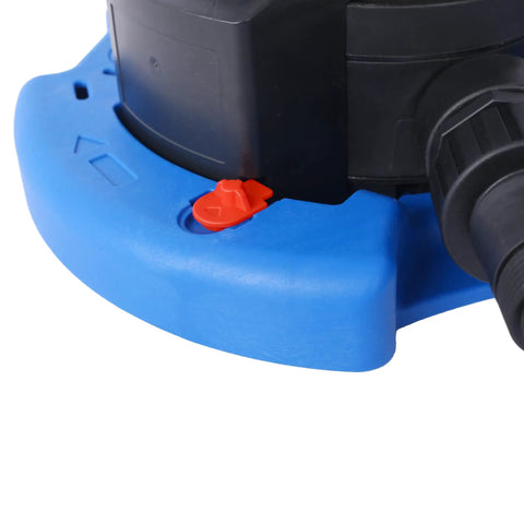 Close-up of the rugged blue base and control button of No Sweat One Third Horsepower Submersible Water Pump.