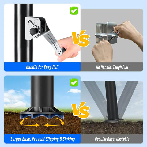 Comparison of winch handle, base stability for Heavy Duty Volleyball Net Set For Backyard and Beach Play With Anti Sag Winch