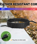 10 Ft Outdoor Extension Cord With Three Outlets, Heavy Duty 16/3 SJTW Black Cable, Grounded 3 Prong Plug, Weatherproof