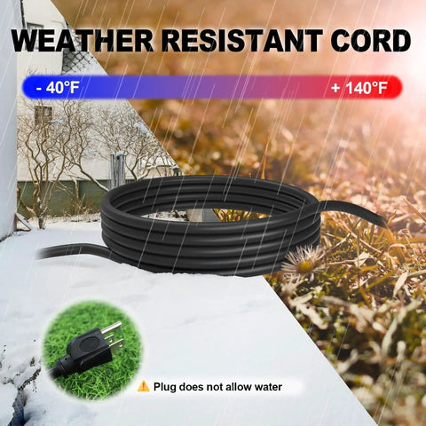10 Ft Outdoor Extension Cord With Three Outlets, Heavy Duty 16/3 SJTW Black Cable, Grounded 3 Prong Plug, Weatherproof