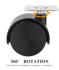 Close-up of 2 inch swivel caster with nylon wheel, showing 360° rotation feature for easy maneuvering. Level Up Your Setup With These Badass Heavy Duty 2 Inch Swivel Casters Set Of 4, Smooth Rolling Nylon Wheels For Furniture And Carts, Durable Build With Quick Install Stainless Steel Bolts.