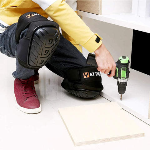 Heavy Duty Work Knee Pads With Soft Gel Core And Durable EVA Foam Padding, Non Slip Ergonomic Design With PVC Caps in use on jobsite