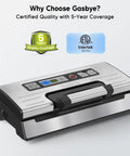 95kPa Vacuum Sealer With OneTouch Auto Vac And Seal, Double Heat Seal, Easy Lock Handle, Built In Bag Storage, sleek silver design