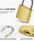 Two Pack Keyed Padlocks Waterproof 33mm Locker Locks With Keys gold padlock showing alloy body and hardened steel shackle.