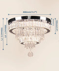 Dimmable 15.7 Inch Crystal Ceiling Light With Remote, Two Ring LED Flush Mount Chandelier, Built In LED, detailed diagram