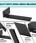 Heavy Duty Shelf Brackets 12 Inch Solid Steel Black With 5mm Thick Rustic Style For Custom Wood Shelves Includes Hardware 6 Pcs