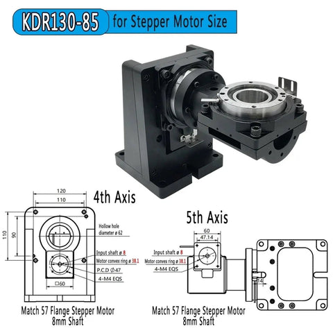 5 Axis Hollow Rotary Indexing Platform For Cnc Router Delivers Smooth 360 Turning, detailed design, dimensions for 4th and 5th Axis.