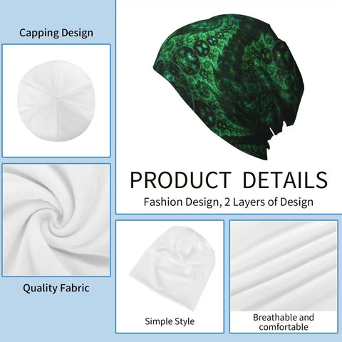 Fractal Antenna Dope Green Beanie For Running And Cycling One Size Fits All Stretchy Thin Skull Cap Casual Bonnet Hat With Trendy Slightly Slouchy Oversized Look