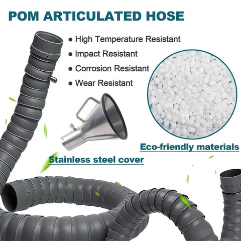 POM articulated hose for the Badass Flex 360 Solder Fume Extractor, featuring stainless steel cover and eco-friendly materials.