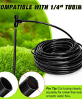Push To Connect 1/4 Inch Tee Irrigation Fittings with coiled black tubing on grass background