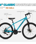 26 Inch Mountain Bike With 21 Speed Drivetrain Dual Disc Brakes And Front Suspension Fork, high-carbon steel frame and comfort saddle visible
