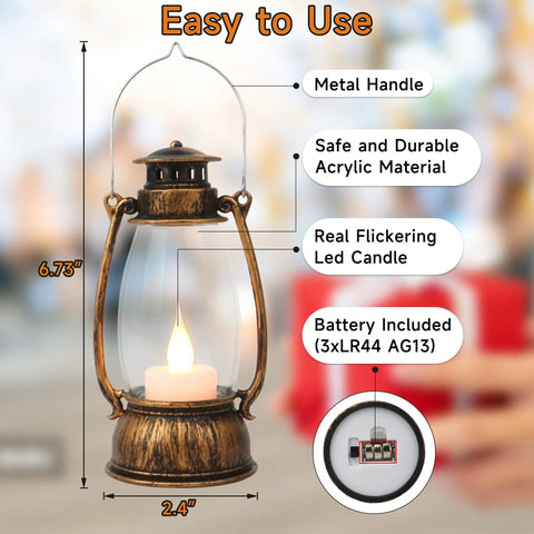 12 Pack Mini Lanterns With Flickering LED Candles, 6 Inch Vintage Western Lanterns for table centerpieces with metal handle