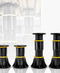 Four Pack Adjustable Bed Support Legs Eight Point Five To Thirteen Inches Heavy Duty Center Slat Reinforcement Kit shown in various heights.