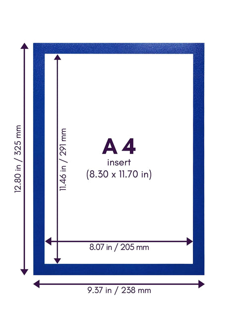 Self Adhesive A4 Magnetic Document Holder Sign Display 8.5 X 11 Inches Blue 4 Pack Magnetic Frame dimensions diagram