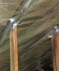 Attic Radiant Barrier Shield 25.5 Inch Premium Single Layer Aluminum Foil With Reinforced Polyethylene installed on attic ceiling